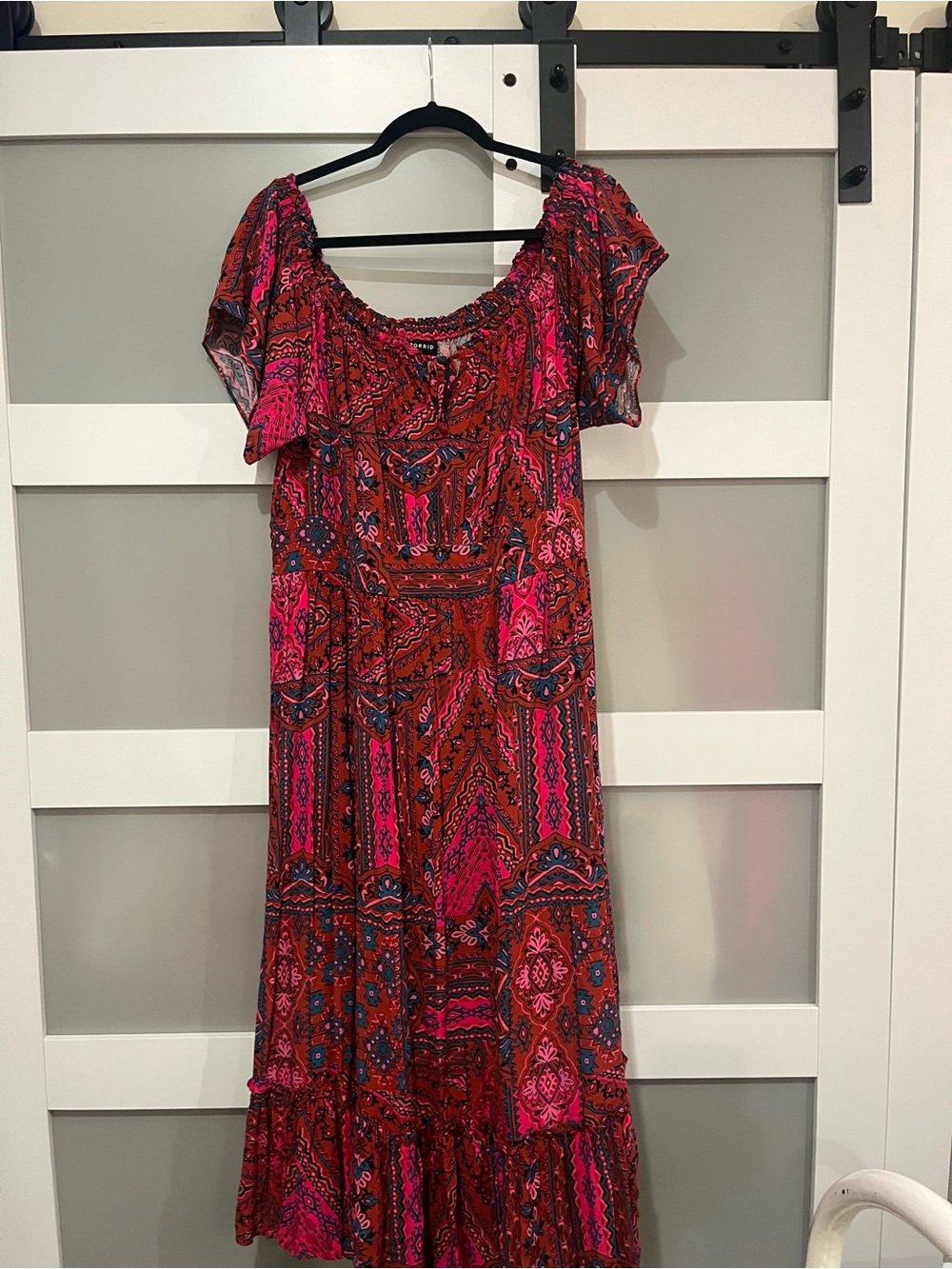 torrid Pink and Red Off-Shoulder Boho Maxi Dress